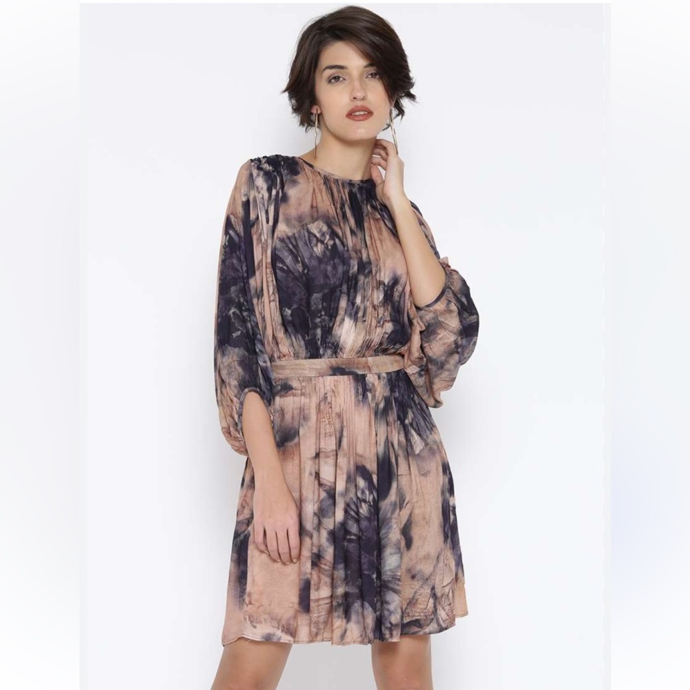 Mango Suit Long Sleeve Neutral Color Tie Dye Dress Size 4 NWT